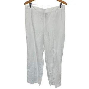 CHICO'S Women's 2 US 12 100% Linen Wide Leg Pull On Pants White Pockets Beachy thumbnail 2