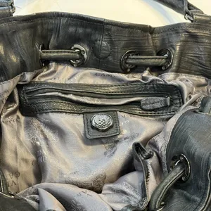 Vince Camuto Black Leather Shoulder Bag Purse with Flowers Leather+Jaquard thumbnail 5