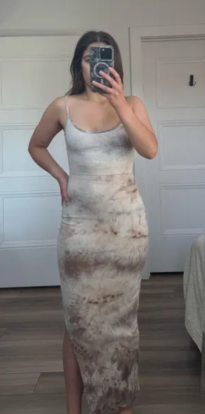 Marble Print Form Fitting Maxi Dress With Slit thumbnail 1