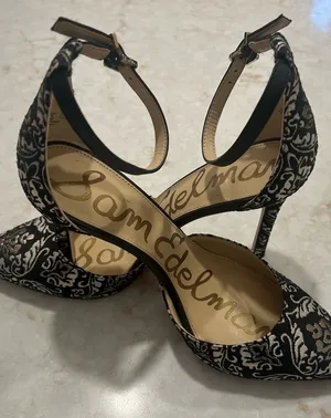 Sam Edelman Black and White Floral Ankle-Strap Heels Size 7.5 EUC thumbnail 1