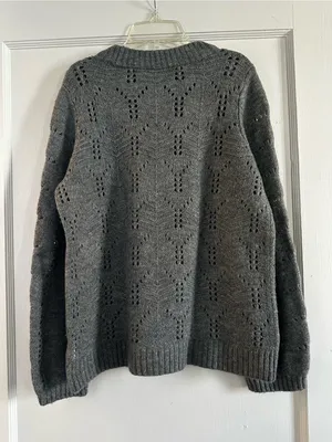 GAP Gray Open-Knit Crewneck Sweater thumbnail 2