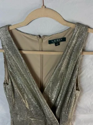 Lauren Ralph Lauren Gold Metallic Evening Gown / Arlenis metallized evening dres thumbnail 9