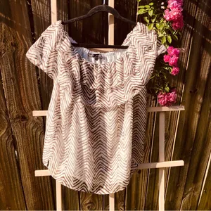 🌸NEW WHITE HOUSE BLACK MARKET BLOUSE Sz XL WHITE/ BROWN /GOLD thumbnail 2