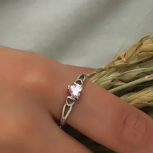 LOVE Heart-shaped Pink and White Silver Ring Size 7 thumbnail 2