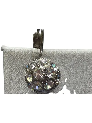 Vintage Silver Tone Pave Rhinestone Disco Ball Earrings Leverback 7/8" Estate thumbnail 2