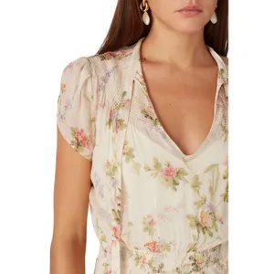 Polo Ralph Lauren Ivory Garden Floral Print Tie Neck Chiffon Maxi Dress Size XS thumbnail 4