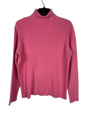 Lauren Ralph Lauren Sweater XL Pink TurtleNeck Ribbed Knit LRL Logo Pullover thumbnail 1