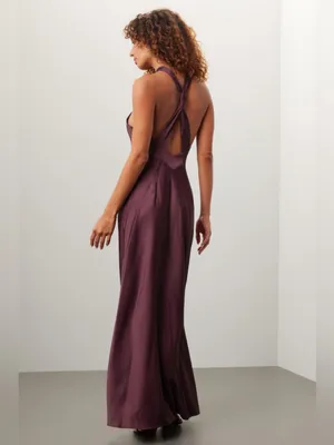 Liv Foster Satin Halter Gown burgundy thumbnail 2