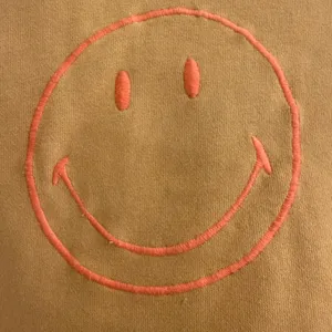 American Eagle Funday Graphic Happiest Here Smiley Tan Sweatshirt - size XL thumbnail 3