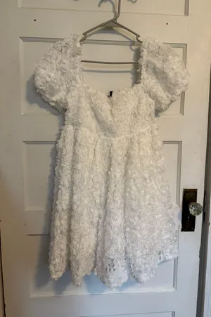 Precious Passion White Floral Puff Sleeve Babydoll Dress thumbnail 3