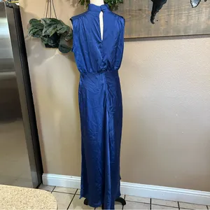 Lulus Classic Elegance Blue Satin Sleeveless Mock Neck Maxi Dress thumbnail 5