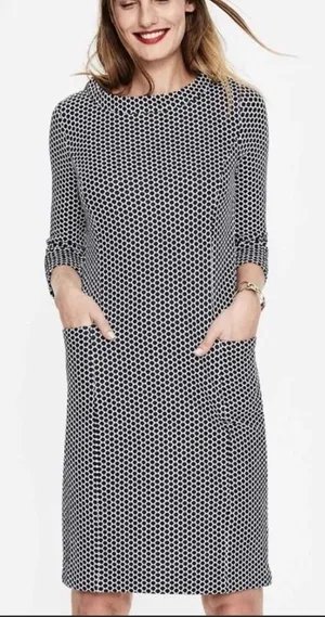 Boden size 16 boat neck Classic green white teal Houndstooth Shift Dress thumbnail 1