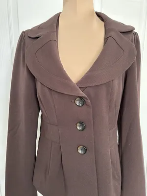 Apt. 9 Collared V-Neck Three Button Peplum Blazer Jacket Brown Size 6 thumbnail 2