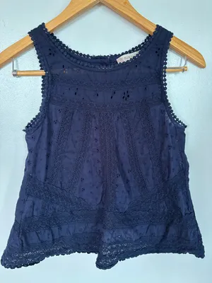 Altar'd State Navy Eyelet Lace Trim Sleeveless Tank thumbnail 1