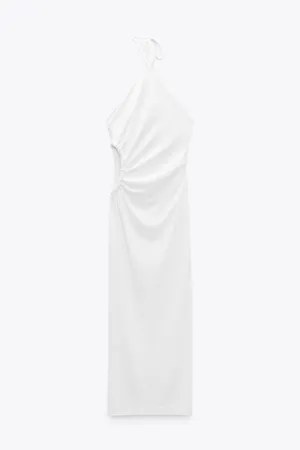 Zara Dress maxi halter cut out white wedding coctail party thumbnail 6