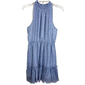 Love Ady NWT Blue Floral Halter Mini Dress Ruffle Hem Summer Sundress Size Large thumbnail 2
