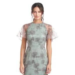 JS Collections Remy Sage Embroidered Flutter Sleeve Sheath Cocktail Midi Dress 6 thumbnail 4