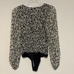 Abercrombie & Fitch Thong‎ Body Suit V Neck Floral Lined black white Size XS thumbnail 2