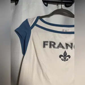 BDG Urban Outfitters Cream and Blue France Fleur De Lis T Shirt 90s Size XL thumbnail 4
