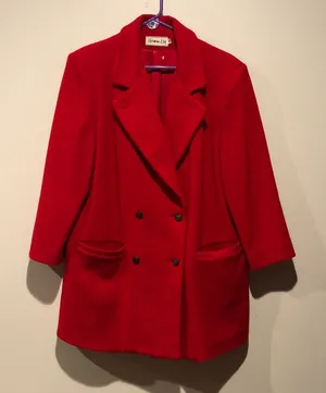 Herman Kay Vintage Red Double-Breasted Wool Blend Coat thumbnail 1