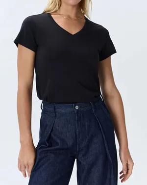 Quince Black V Neck Solid Short Sleeve Tee T Shirt Top M thumbnail 1