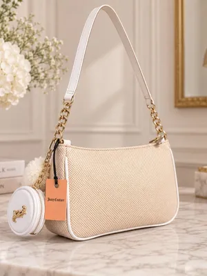 Juicy Couture Beige Chenille Logo Baguette Bag Coin Pouch NWT thumbnail 5