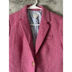 J.Crew Wool Blend Schoolboy Blazer Pink Herringbone Gold Button Size 4 thumbnail 2