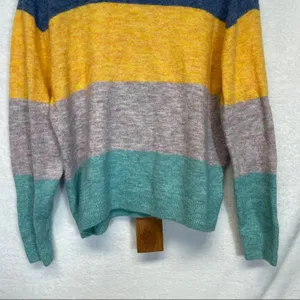 H&M Blue, Yellow, Gray & Green‎ Colorblock Stripe Long Sleeve Sweater Size S thumbnail 3