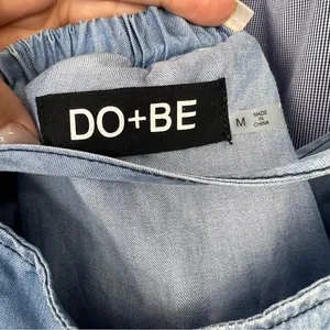 DO+BE Chambray Mini Dress Womens M Blue Tie Strap Ruffle Layered Boho Soft Girl thumbnail 9
