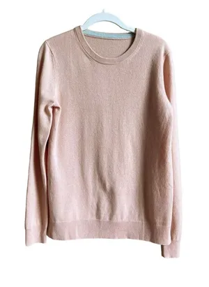 Tory Burch Pale Pink 100% Cashmere Crewneck Sweater Size Small Luxury Minimalist thumbnail 1