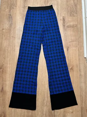 IVORIES | NWT Blue Black Sparkle Italian Skill‎ Houndstooth Knit Flare Pants, S thumbnail 1
