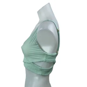 Pilyq Azura Light Green Sleeveless Smocked Adjustable Bikini Top Swimwear Size L thumbnail 2
