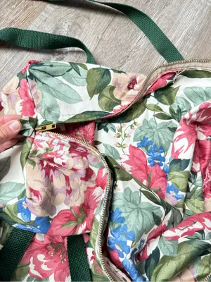 VTG Floral Canvas Tote Duffle Bag Multi Color Green Hippie Boho Bag thumbnail 7