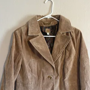 Wilsons Leather Women's Vintage Suede Blazer Jacket‎ Tan Brown Large thumbnail 2