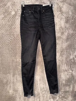 American Eagle Super Hi-Rise X4 Jegging Size 0 Black Ripped Jeans thumbnail 3