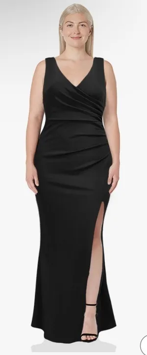 WOOSEA Women Black V Neck Sleeveless Ruched Mermaid Evening Gown XL NWT thumbnail 1
