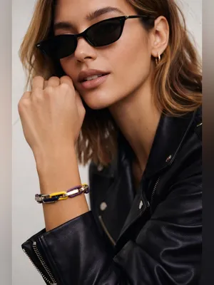 NWOB Marilyn Schiff Multicolor Enamel Link Bracelet | Gold Tone Statement Piece thumbnail 2
