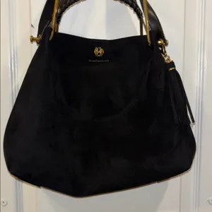 House Of Harlow 1960 Black Suede Bag W/ Shoulder Strap Gold/Brass Toned Handle thumbnail 4
