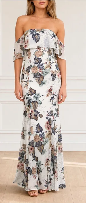 NWT Lulus Ray of Sunshine Maxi Dress Size XL White Floral Off Shoulder Wedding thumbnail 1