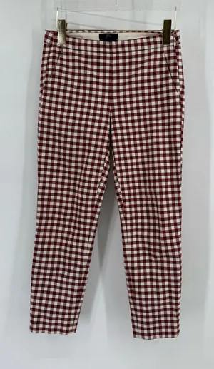 J‎ CREW MARTIE PANTS IN MAHOGANY IVORY GINGHAM SIZE 0p thumbnail 1