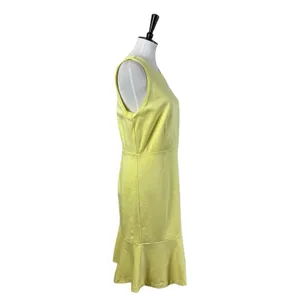 Ann Taylor Sheath Dress Flounce Hem Sleeveless Yellow Pique Knit Women’s Size 12 thumbnail 5