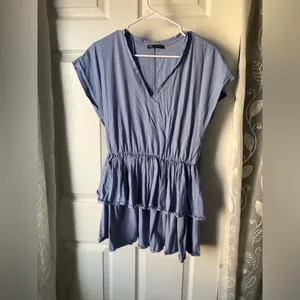 Zara V-Neck Tiered Women mini dress ruffles design 100% cotton size M thumbnail 3