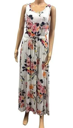 12 PM Mon Ami Feminine Floral Maxi Dress Chest Pocket and Tie Waist USA Medium thumbnail 1