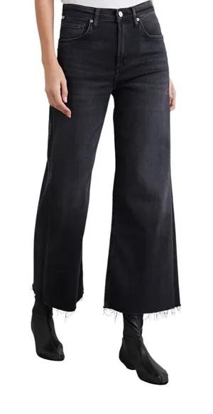 Citizens of Humanity Women's Lyra frayed cropped high-rise wide-leg jeans Black thumbnail 1