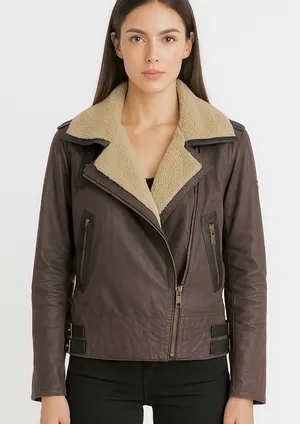 Barbour Women's Ordinance wax coated Jacket in Brown shearling lining GUC thumbnail 1