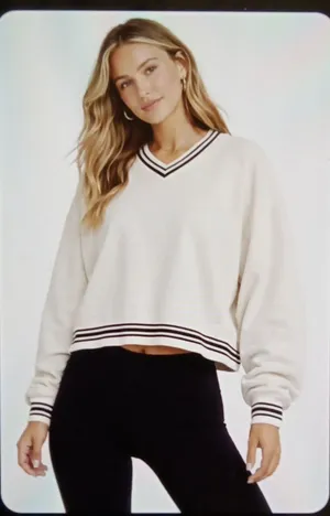 Free People Movement Cropped Pullover V Notch Ribbed Collar Oversized Womens thumbnail 1