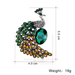 Elegant Green Crystal Peacock Brooch Pin for Women thumbnail 4