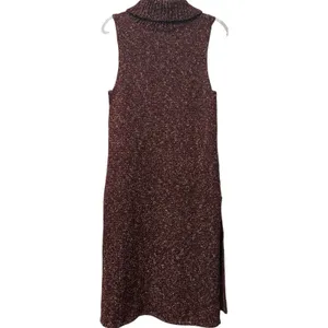 Anthropologie Marled Knit‎ Sleeveless Slit Turtleneck Sweater Tunic Burgundy MED thumbnail 5