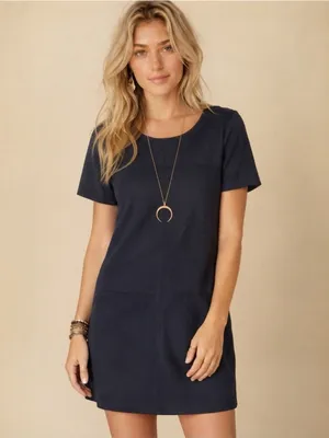 Mackenzie & Me Navy Faux Suede Short Sleeve Dress Womens Size Medium Made in USA thumbnail 2