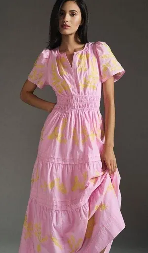 Anthropologie NWT Somerset Maxi in Pink Embroidered Edition Dress L thumbnail 3